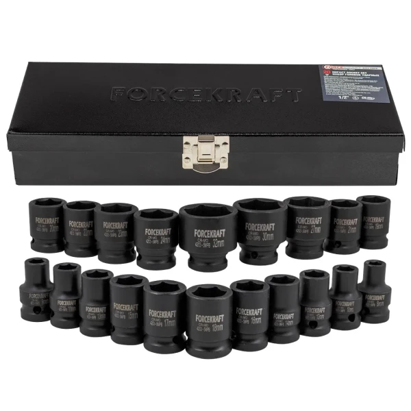 Набор головок ударных 20пр.,1/2''(8-24, 27, 30, 32мм), в металлическом кейсе