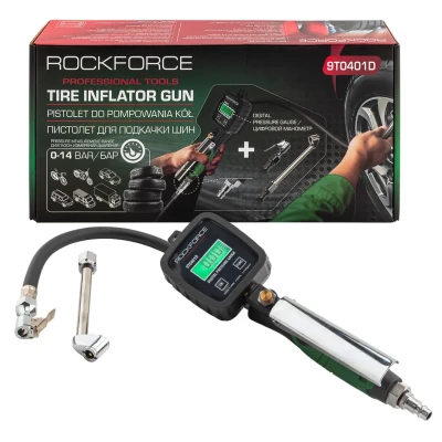 Пистолет для подкачки шин с цифровым манометром, шлангом и жестким удлинителем для грузовых а/м(0-14bar,psi,bar,kpa,kg/cm2, раб. t -18 +40гр)