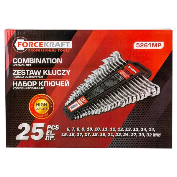 Набор ключей комбинированных 25пр. (6-19, 21, 22, 24, 27, 30, 32мм) в пластиковом держателе