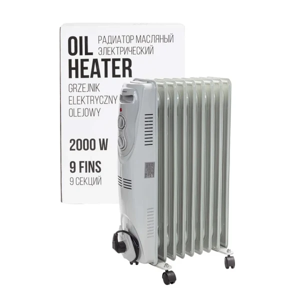 Радиатор масляный электрический (220-240V,50/60Гц,2000Вт,9 секций 15х58см,3 режима нагрева,защ. от перегрева,40.5х24х62.5см)