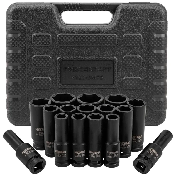 Набор головок ударных глубоких, 16пр.,1/2''(10-19, 21, 22, 24, 27, 30, 32мм),в кейсе