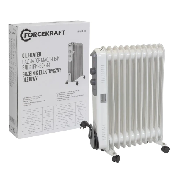 Радиатор масляный электрический (220-240V,50/60Гц,2500Вт,11 секций 11х58см,3 режима нагрева,защ. от перегрева,48х24х62.5см)