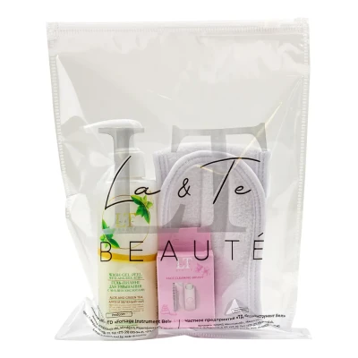 Набор для очищения кожи лица (щетка для лица электромеханическая, гель-пилинг для умывания, повязка белая на липучке, пакет 20*25)