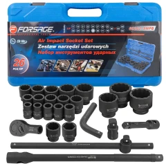 Набор инструментов ударных 26пр, 3/4''1''(12гр.)(17,19,22,24,27,30,32,33,34,35,36,36-6гр,38,41,46,50мм,1'':55,60,65мм)