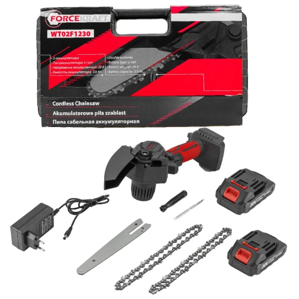 Пила цепная аккумуляторная (2 аккумулятор Li-ion 20V, 2.0Ah)