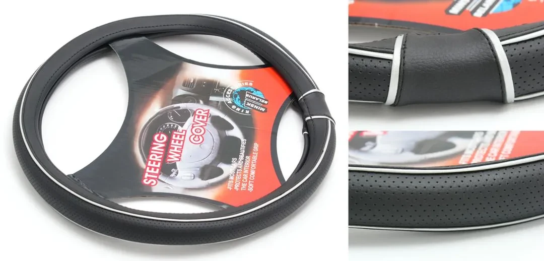 Чехол руля кожа-PU H-8499-M (black+silver) (A)