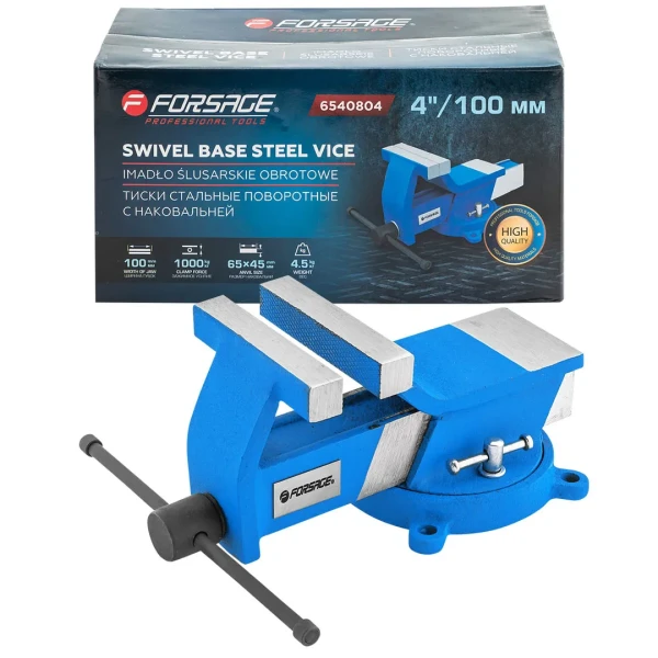 Тиски стальные поворотные с наковальней 4''-100мм