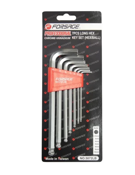 Набор ключей Г-образных 6-гранных длинных с шаром 7пр.(2.5, 3-6, 8, 10мм) в пластиковом держателе