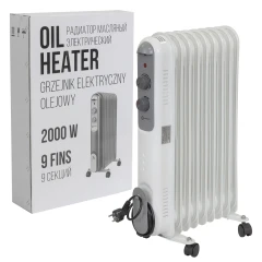 Радиатор масляный электрический (220-240V,50/60Гц,2000Вт,9 секций 11х58см,3 режима нагрева,защ. от перегрева,40х24х62.5см)