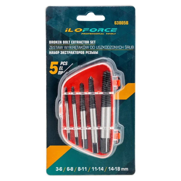 Экстракторы для извлечения поврежденных болтов/гаек, набор 5пр.