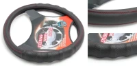 Чехол руля кожа-PU H-8500-M (black+red нить) (A)