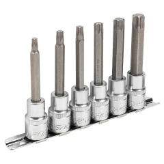 Набор головок-бит Torx 6-лучевых, 6 пр.(Т30,Т40,Т45,Т50,Т55,Т60, L-100мм) 1/2'', на планке