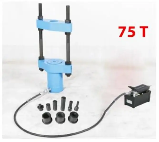 Съемник гидравлический выпрессовщик шкворней 75т с пневмо насосом и комплектом надставок