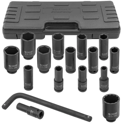 Набор головок ударных глубоких с Г-образным воротком 1/2''15+1пр.(6-гр)(10,12,13-17,19,21,22,24,27,30,32мм,36мм-12гр),в кейсе