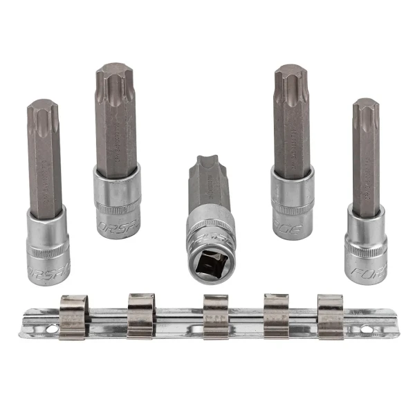 Набор головок-бит Torx 6-лучевых, 5 пр.(Т60,Т70,Т80,Т90,Т100, L-100мм) 1/2'', на планке