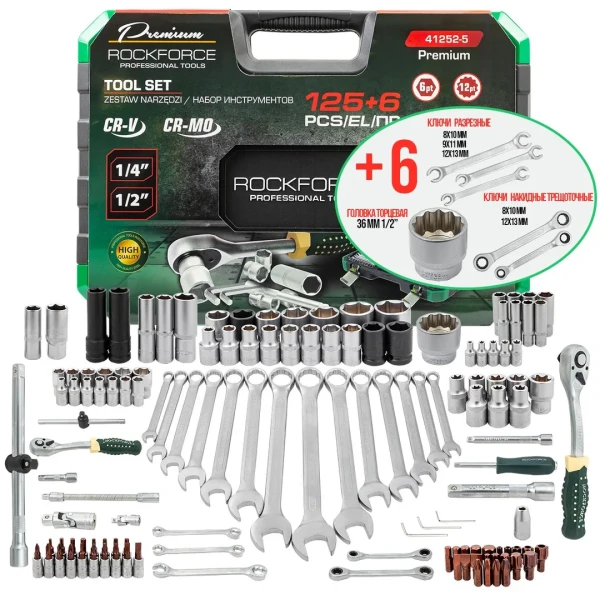 Набор инструментов 125+6пр. 1/4'', 1/2'' (6гр.)(4-32мм)