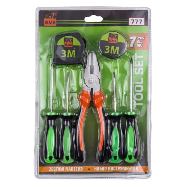 Набор инструментов 7пр.(отвертки:PH0х75мм,PH1x100мм, SL4.5х75мм, SL4.5х100мм, изолента, рулетка, плоскогубцы 200мм),в блистере