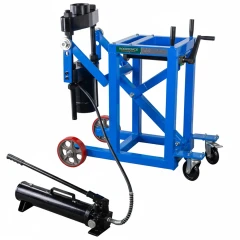 Съемник гидравлический выпрессовщик шкворней с тележкой .грузовых авто 75т с гидравлическим насосом и комплектом надставок