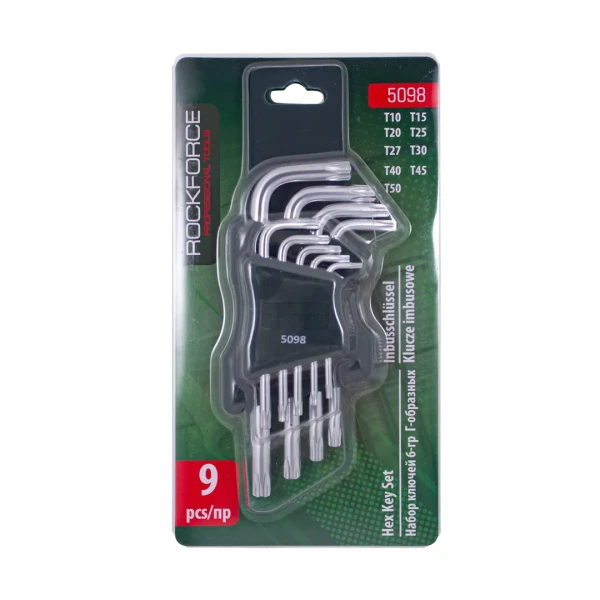 Набор ключей Г-образных TORX 9пр.(Т10, Т15, Т20, Т25, Т27, Т30, Т40, Т45, Т50)в пластиковом держателе