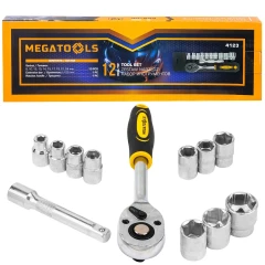 Набор головок с трещоткой и удлинителем 12пр.1/2''(6гр)(8,10,12-15,17,19,21,24мм),в пласт. Держателе