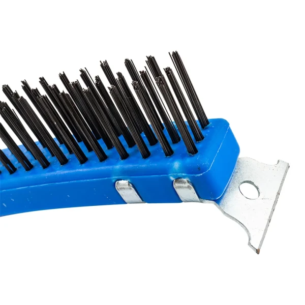 Щетка по металлу ручная в пластиковом корпусе с прорезиненной рукояткой (металлический скребок-40мм, высокоуглеродистая сталь, 3x19рядов)