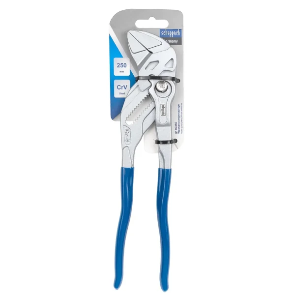 Пассатижи переставные сантехнические с кнопкой фиксации и плоским параллельным захватом Cr-V 250мм, на блистере