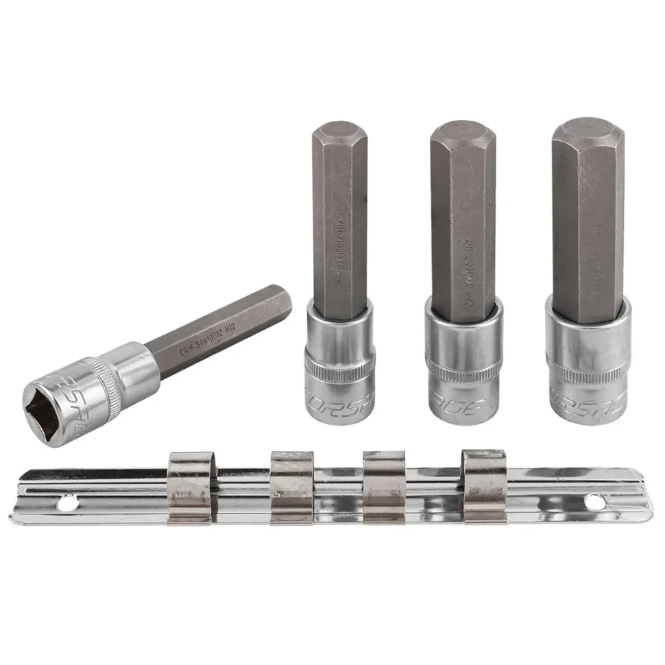 Набор головок-бит Hex 6-гранных, 4 пр. (Н12,Н14,Н17,Н19мм, L-100мм) 1/2'', на планке