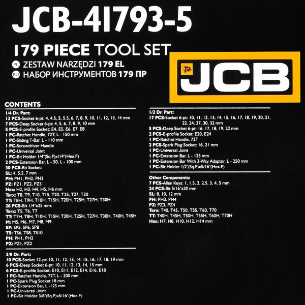 Набор инструментов 179пр. 1/4''3/8''1/2''6 pt