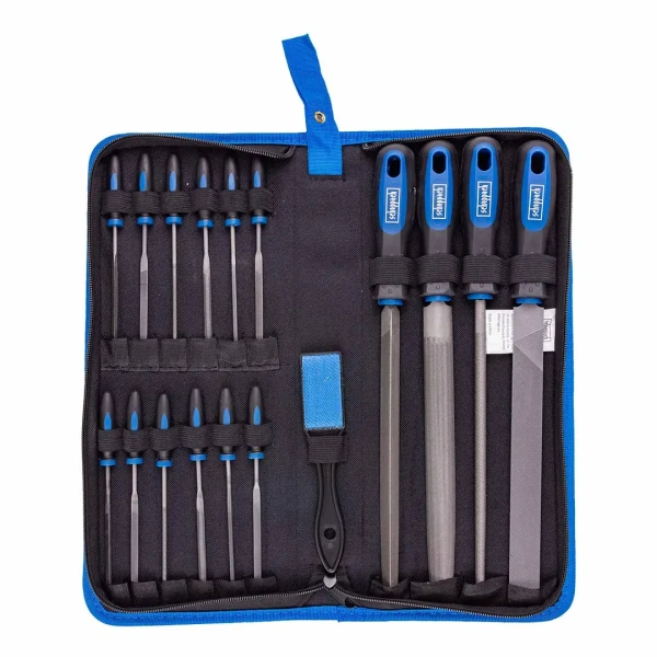 Набор напильников и надфилей разнопрофильных, 17пр (плоск, треуг, квадр, круг, полукруг, L-100мм,L-200мм) в чехле