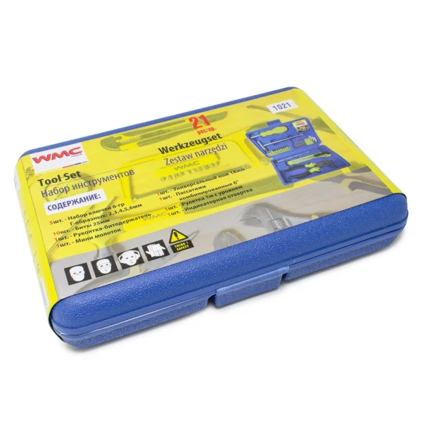 Набор инструментов 21пр.(плоскогубцы,нож,рулетка,отвертка-индикатор,биты,шестигранники)