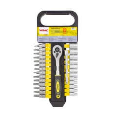 Набор головок и бит с трещоткой 28пр. 1/4''(4-13мм, Torx:T10,15,20,25,30, Hex:3-6мм,SL:4,5.5,7мм, PH1,2),в пластиковом держателе