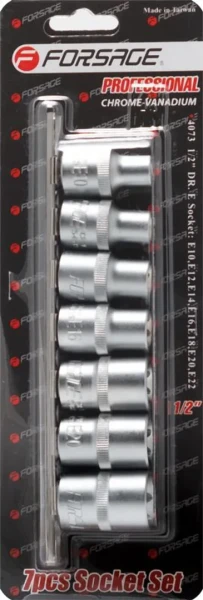 Набор головок Е-профиль 7пр. 1/2''(E10,E12,E14,E16,E18,E20,E22), на планке