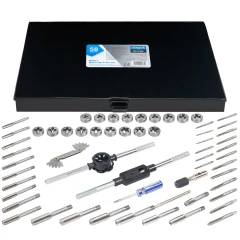 Набор метчиков и плашек метрический 58пр. (М3х0.5/0.6, М3.5х0.6, М4х0.7/0.75, М5х0.8/0.9, М6х0.75/1, М7х0.75/1,М8х1/1.25, М10х1.25/1.5, М12х1.25/1.75)