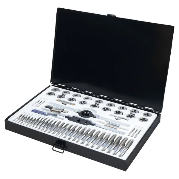 Набор метчиков и плашек метрический 58пр. (М3х0.5/0.6, М3.5х0.6, М4х0.7/0.75, М5х0.8/0.9, М6х0.75/1, М7х0.75/1,М8х1/1.25, М10х1.25/1.5, М12х1.25/1.75)