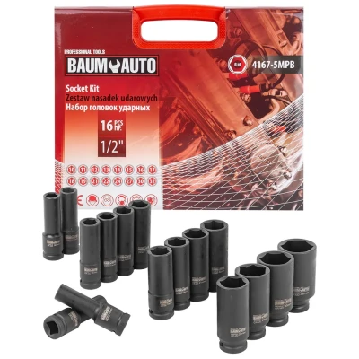 Набор головок ударных глубоких 16пр. 1/2'' 6гр.(10-19,21,22,24,27,30,32мм)в кейсе