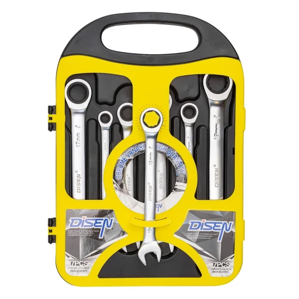 Набор ключей комбинированных трещоточных 7пр.(8,10,12,13,14,17,19мм),в пластиковом держателе