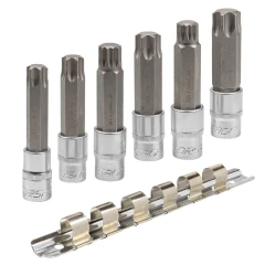 Набор головок-бит разнопрофильных Spline&Torx, 6 пр.(М16, М18,Т70,Т80,Т90,Т100, L-100мм) 1/2'', на планке