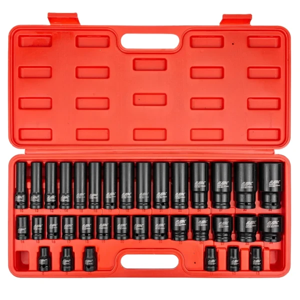 Набор головок 35 пр. (короткие 38мм: 8-23, 24, 27, 30, 32мм, глубокие 78мм: 10, 12-19, 21, 22, 24, 27, 30, 32мм) в кейсе