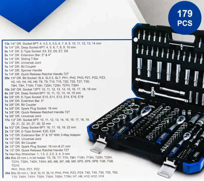 Набор инструментов 179пр. 1/4''3/8''1/2''6 pt