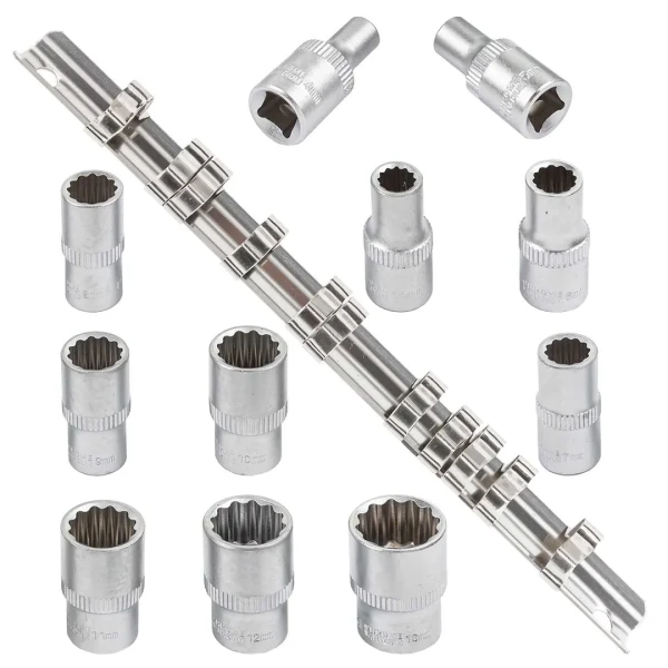 Набор головок 11пр. 1/4''12гр.(4,5,5.5,6-13мм) на планке