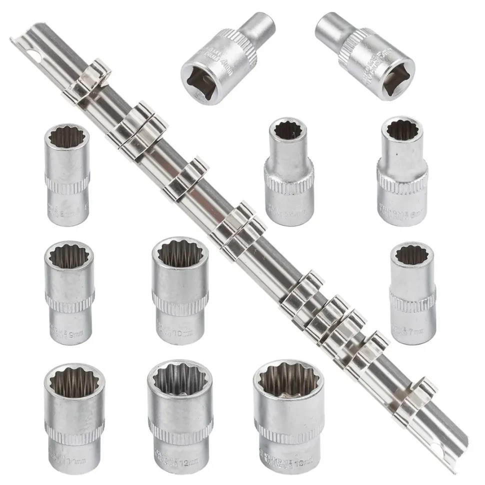 Набор головок 11пр. 1/4''12гр.(4,5,5.5,6-13мм) на планке