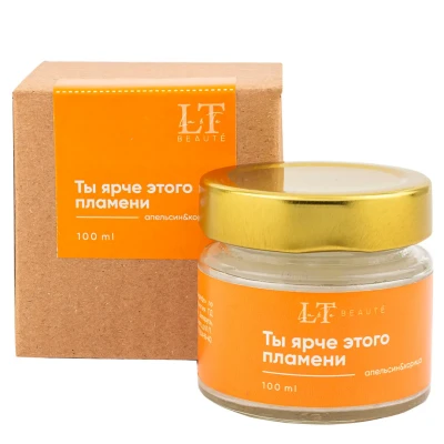 Свеча ароматизированная в стеклянной банке с крышкой 100 мл. Отдушка Корица и апельсин.