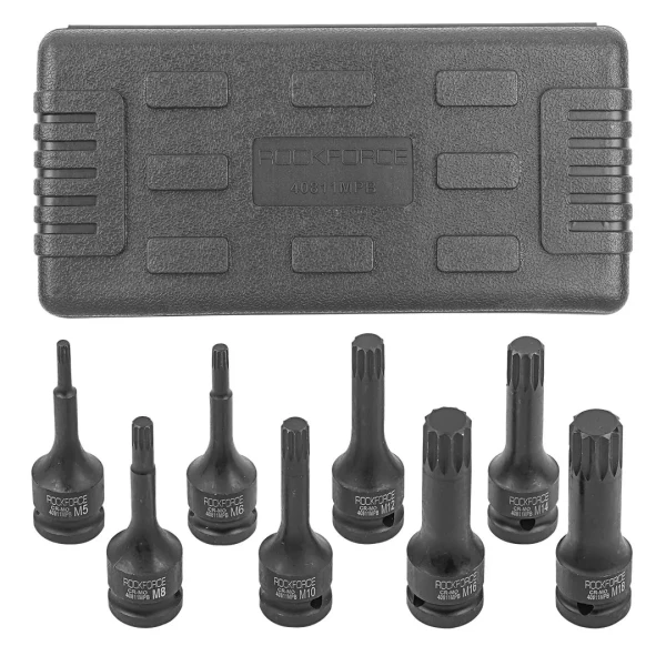 Набор головок-бит SPLINE ударных 8пр.,1/2''(M5, M6, M8, M10, M12, M14, M16, M18), в кейсе