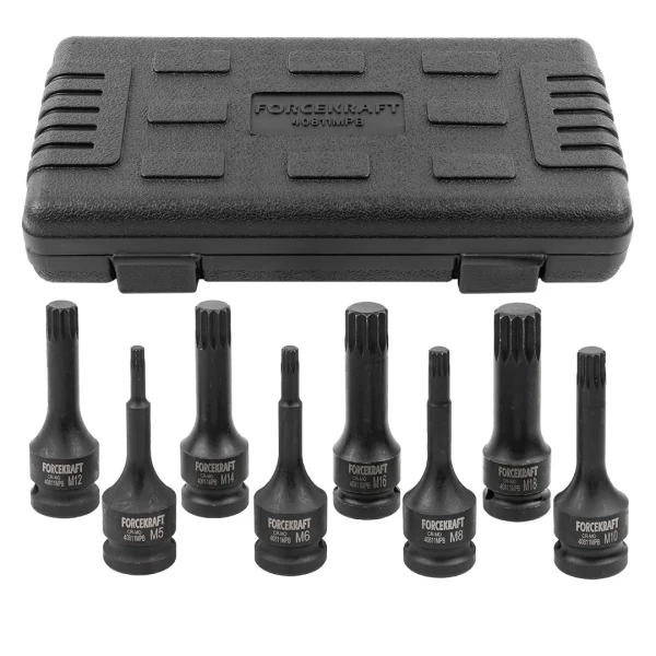 Набор головок-бит SPLINE ударных 8пр.,1/2''(M5, M6, M8, M10, M12, M14, M16, M18), в кейсе