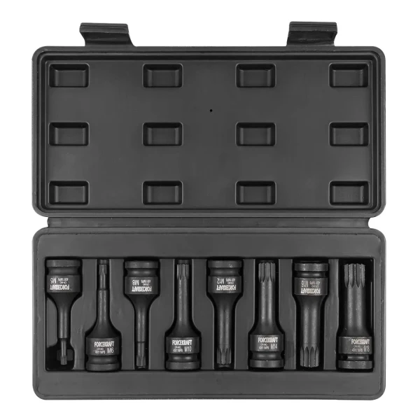 Набор головок-бит SPLINE ударных 8пр.,1/2''(M5, M6, M8, M10, M12, M14, M16, M18), в кейсе
