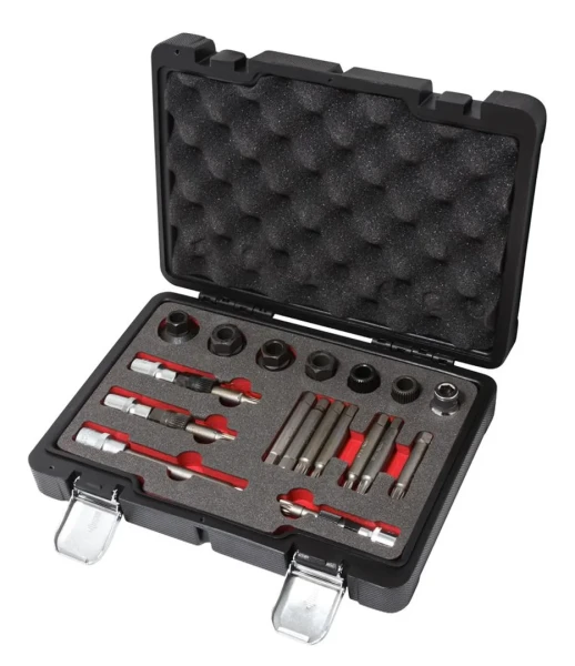 Набор для снятия шкивов генераторов 18пр(1/2'':М10х140,М10х110,Т50х110мм,3/8'':М10х90мм,10мм:М10х65мм,М8,М10,Т50,Т40,Н8,Н10х75мм,1/2''(F)х10мм(F)в кейсе.