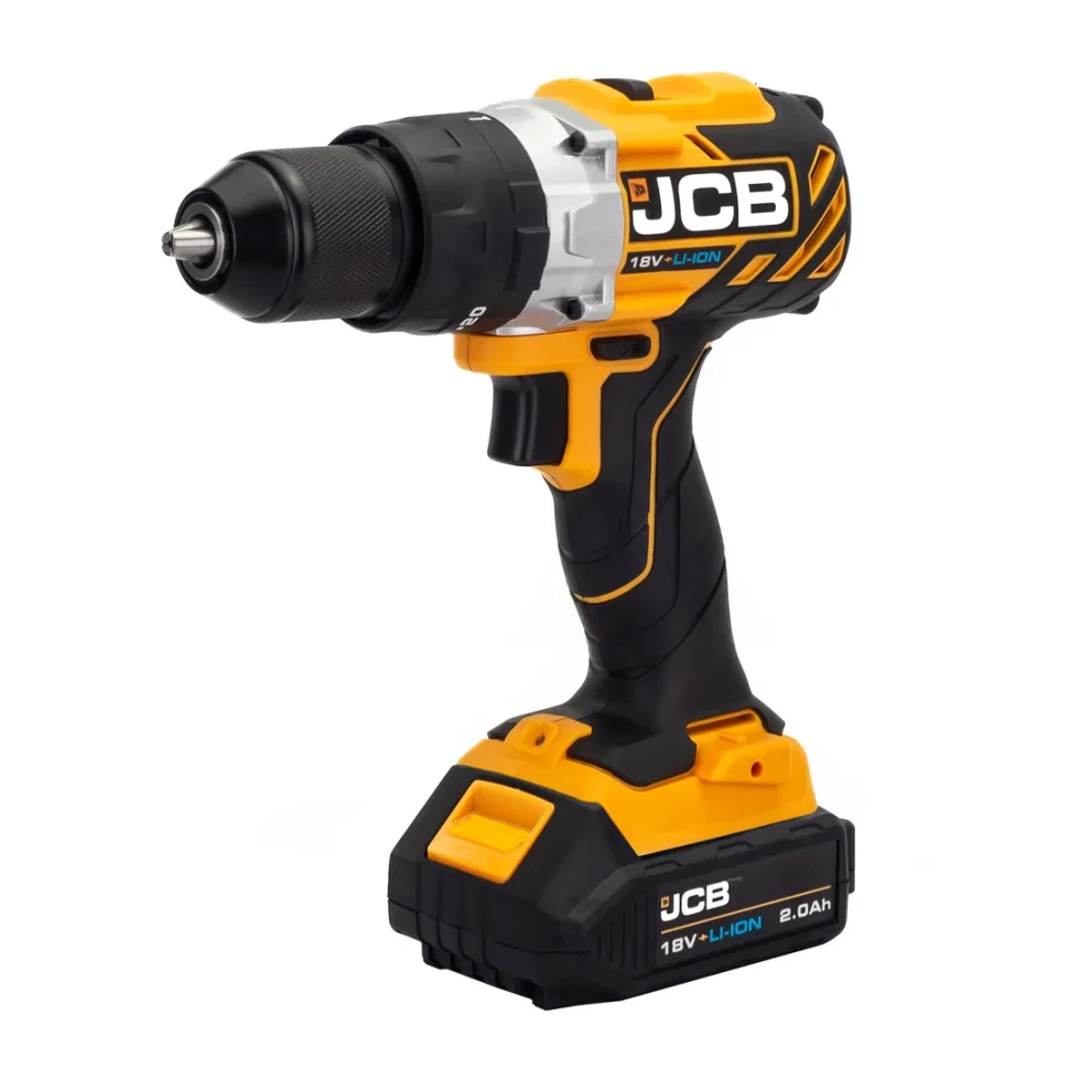 Дрель-шуруповерт аккумуляторная (JCB-BLCD-B-E) 18V, max 65Nm в комплекте с зарядным устройством (JCB-18VFC-E) 2.4A и батареей аккуму(JCB-20LI-E) 2.0AH