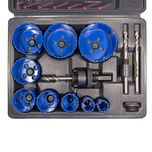 Набор пил кольцевых биметаллических HSS, 13пр.(29, 35, 38, 44, 51, 57, 64мм), в пластиковом кейсе