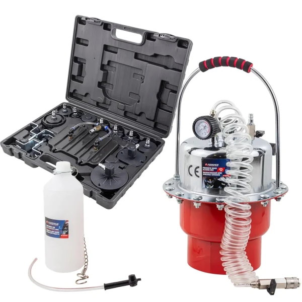 Приспособление для замены тормозной жидкости пневматическое с набором крышек-переходников для расширительного бачка автомобиля