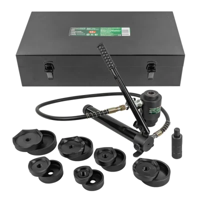 Пробойник гидравлический с насосом13т(Ø63, 76, 80, 89, 100, 114мм, сталь нерж.-2мм, медь/алюм.-4мм,ход штока-25мм),в кейсе